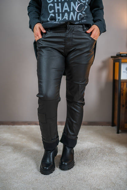 Stretchhose in Lederoptik, schwarz