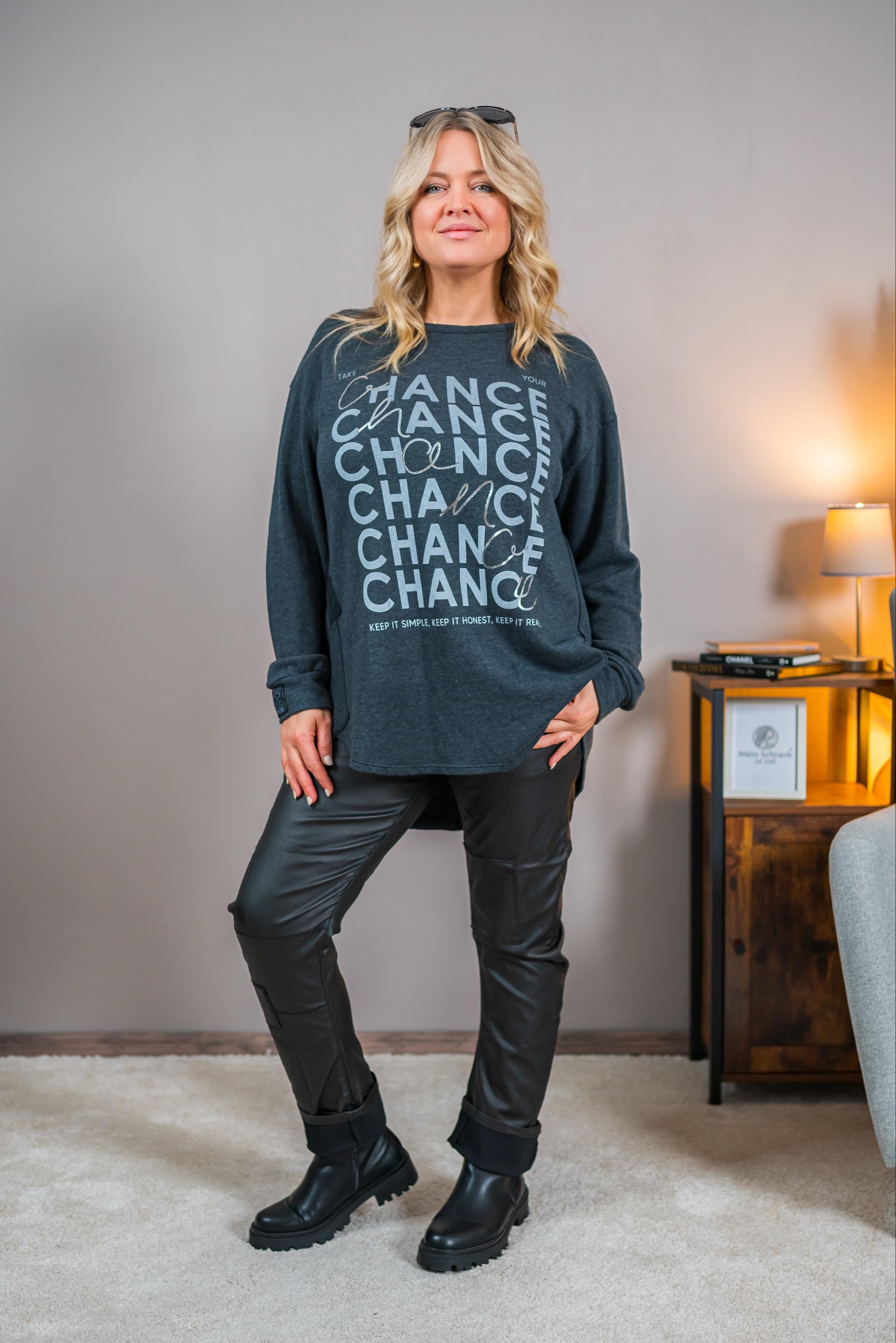 Oversize-Sweatshirt mit Statement-print, dunkelgrau