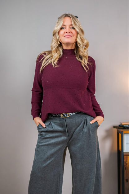 Elegante Stretchhose mit Bundfalten, grau