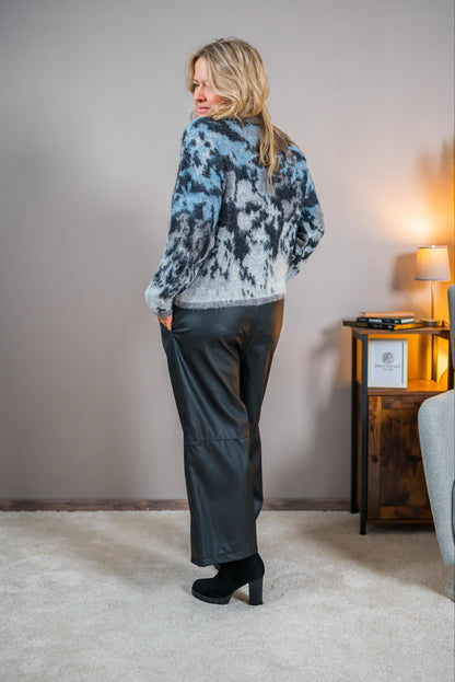 Strickpullover mit Pailletten, grau/schwarz/blau