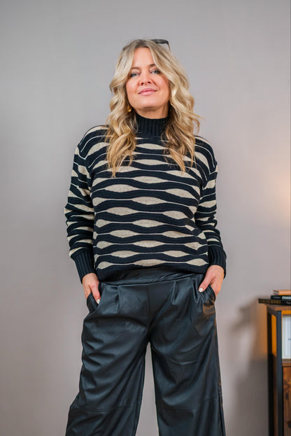 Strickpullover mit Muster, schwarz/creme