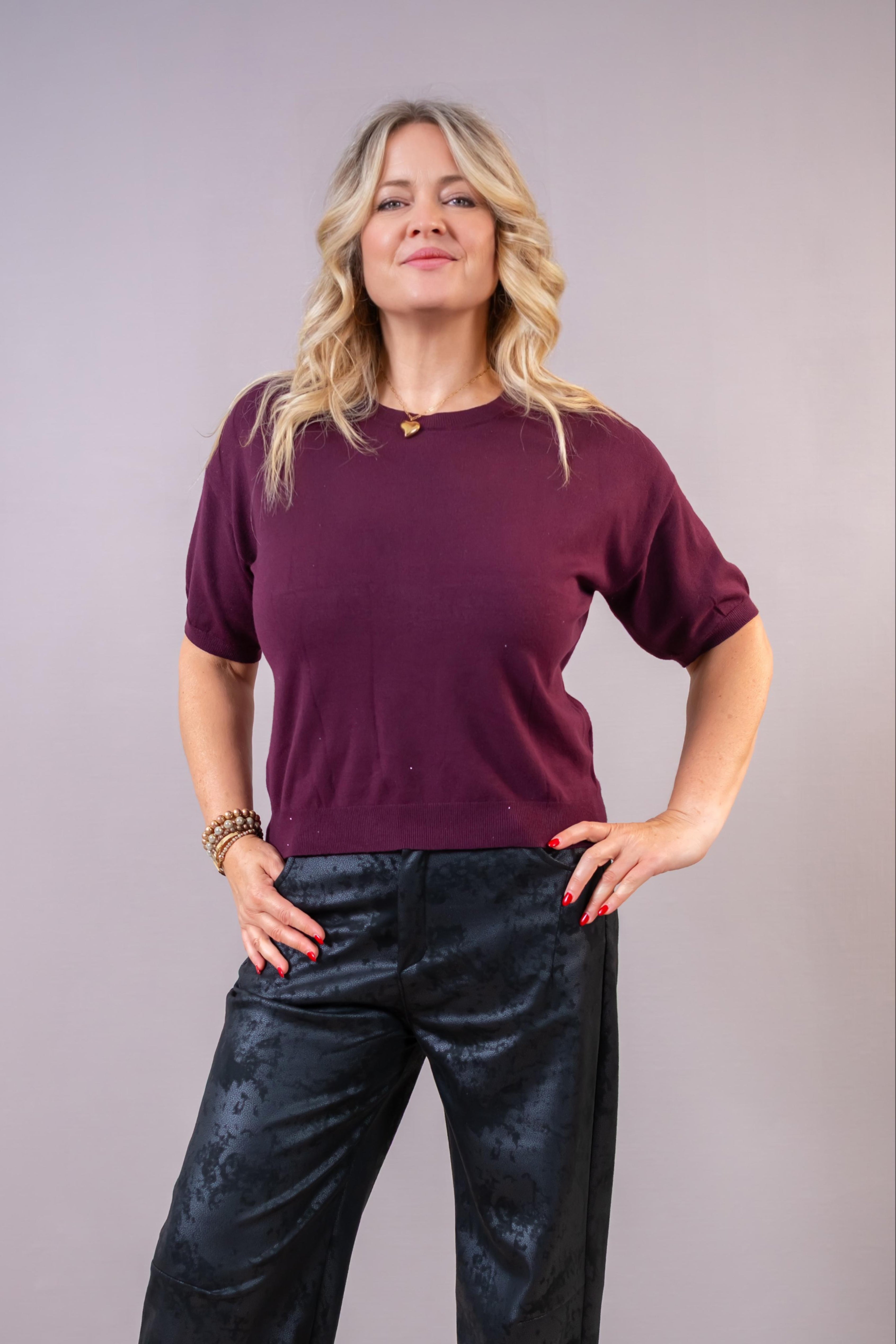 Feinstrickpullover mit funkelnden Pailletten, bordeaux