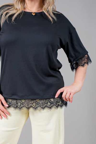 Leichtes Shirt mit Spitzendetail, schwarz