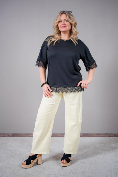 Leichtes Shirt mit Spitzendetail, schwarz
