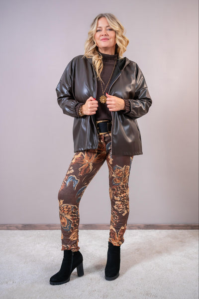 Lederimitatsjacke mit Kapuze, schokobraun
