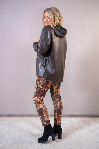 Lederimitatsjacke mit Kapuze, schokobraun