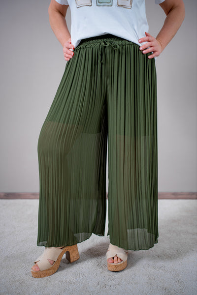 Leichte Plissee-Hose, khaki
