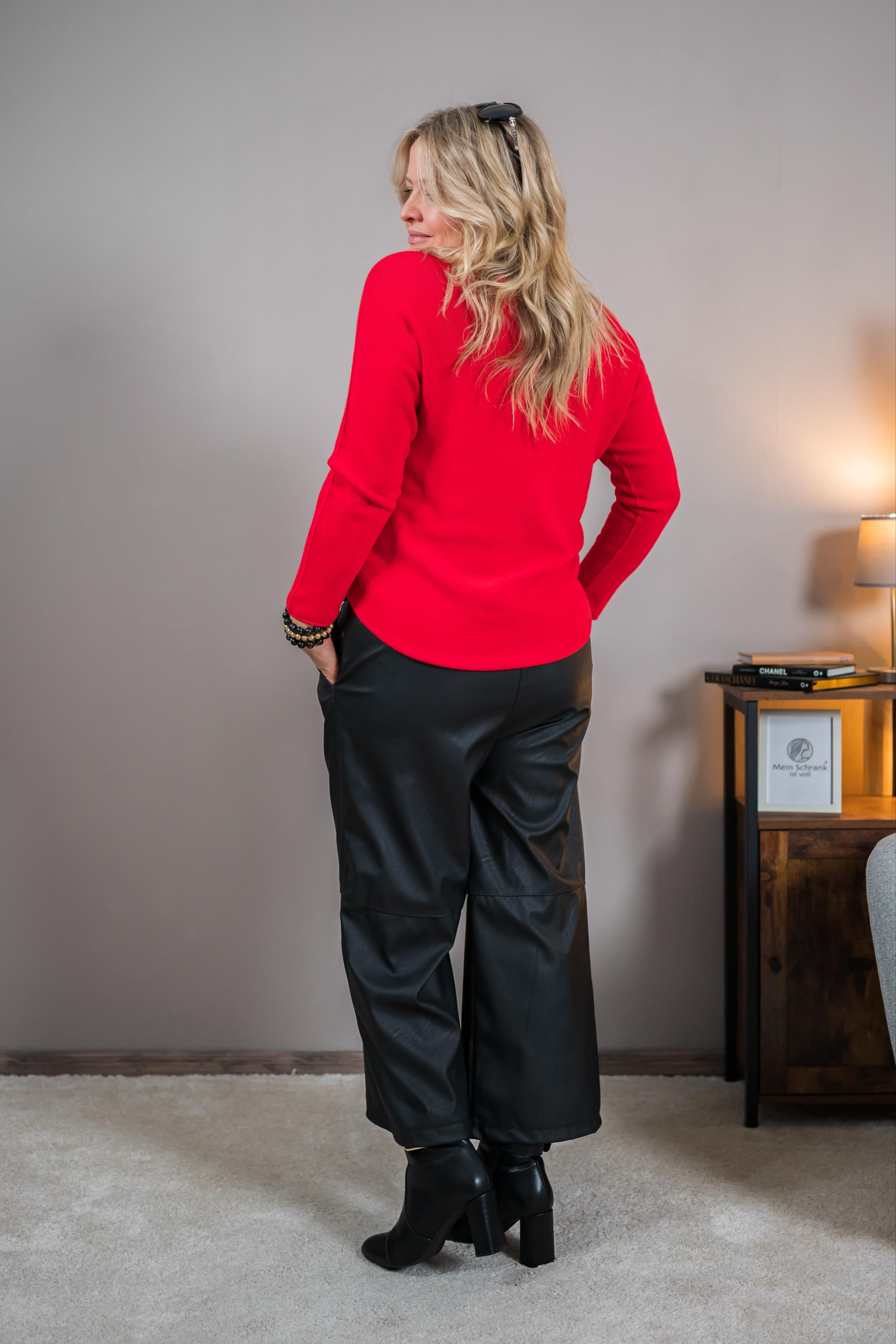 Feinstrickpullover mit Glitzer-Hirschmotiv, rot