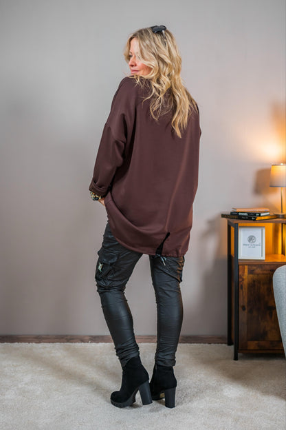 Oversize-Pullover mit Print, schokobraun