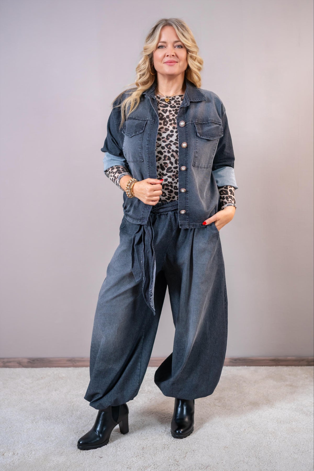 Hemdjacke im Denim-Look, dunkelgrau