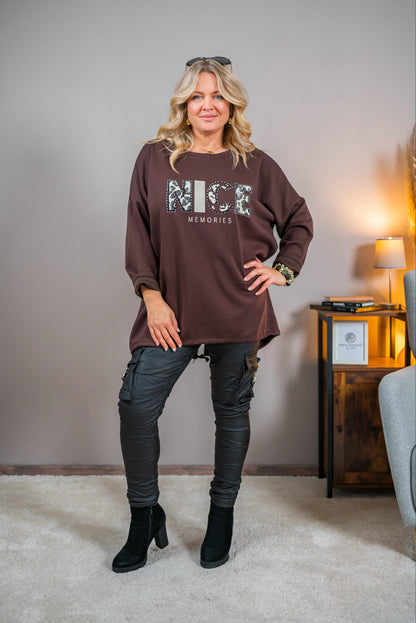 Oversize-Pullover mit Print, schokobraun