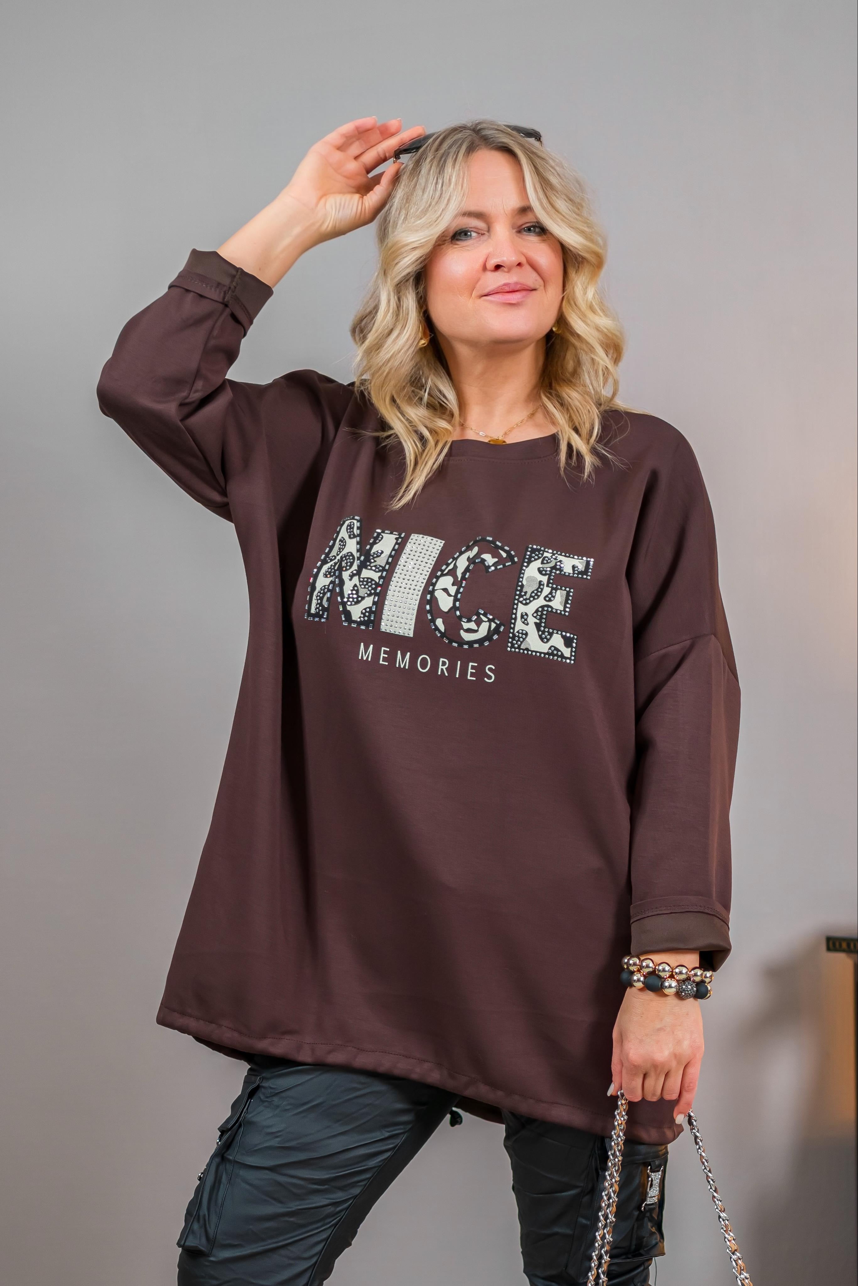 Oversize-Pullover mit Print, schokobraun
