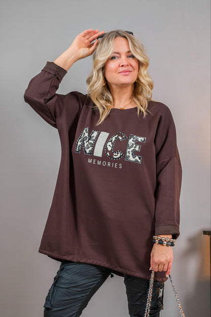 Oversize-Pullover mit Print, schokobraun