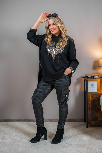 Hoodie mit Print, schwarz