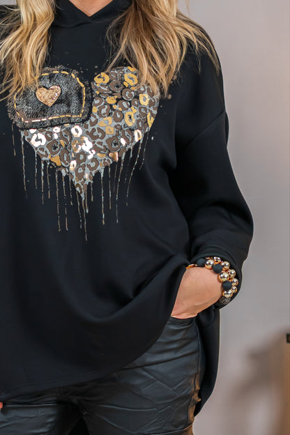 Hoodie mit Print, schwarz