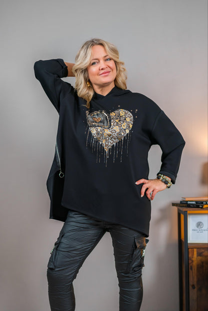 Hoodie mit Print, schwarz