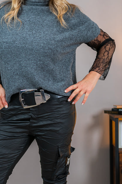 Strickpullover mit kurzen Ärmeln, grau