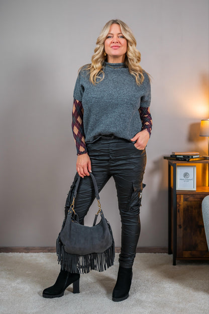 Strickpullover mit kurzen Ärmeln, grau