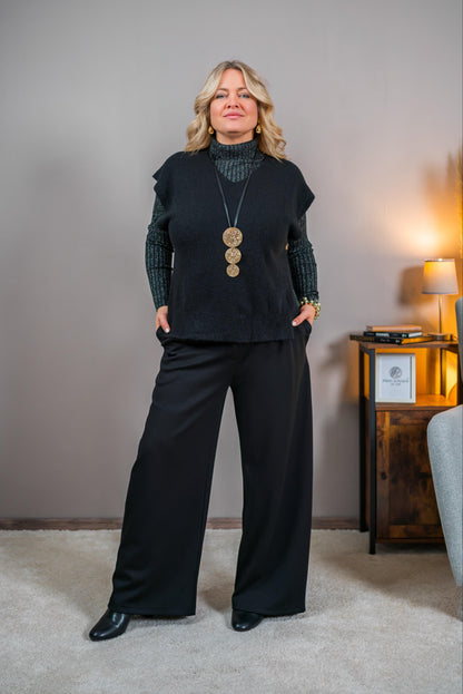 Strickpullunder mit V-Ausschnitt, schwarz