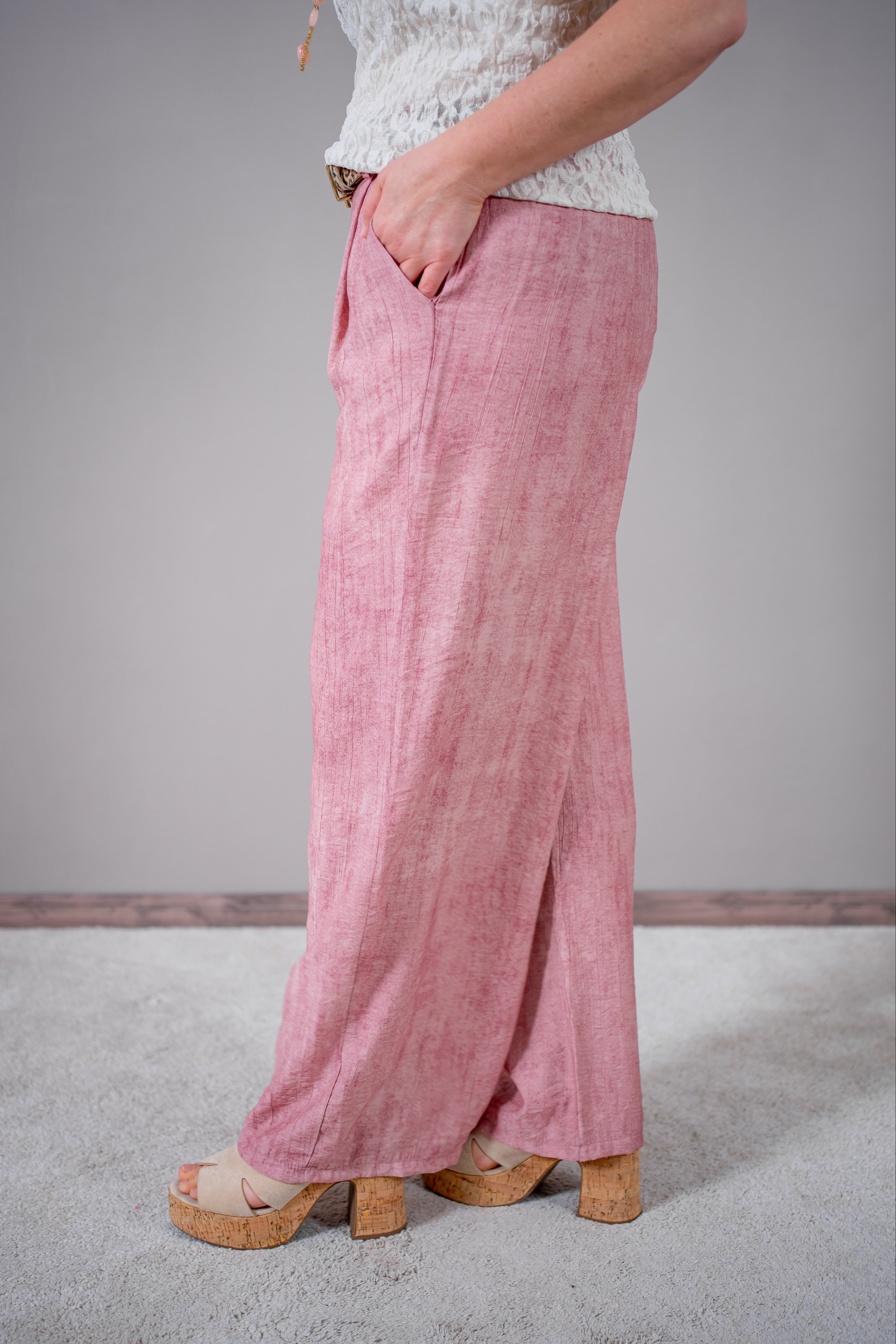 Leichte Hose mit geradem Bein & Gürtel, altrosa