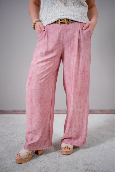 Leichte Hose mit geradem Bein & Gürtel, altrosa