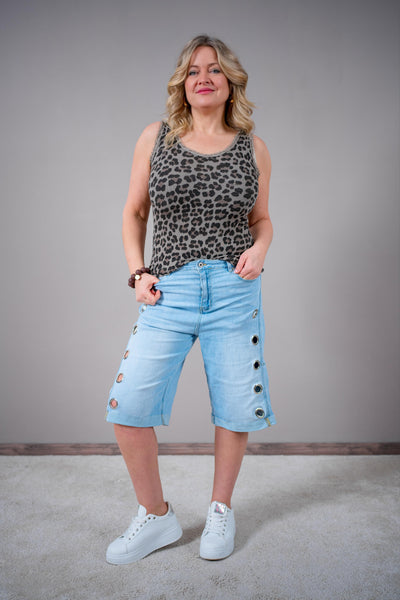 Jeans-Bermuda mit Ösen, light blue