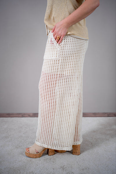Lochstrick-Hose, beige-gold