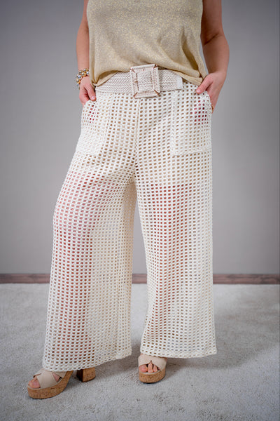 Lochstrick-Hose, beige-gold