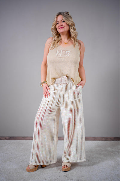 Lochstrick-Hose, beige-gold