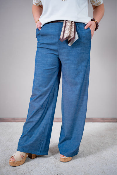 Stoffhose mit Paisley-Tuchgürtel, navy