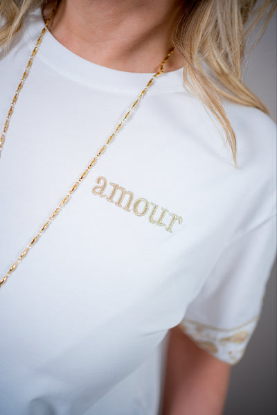 T-Shirt mit "Amour"-Stickerei, weiß