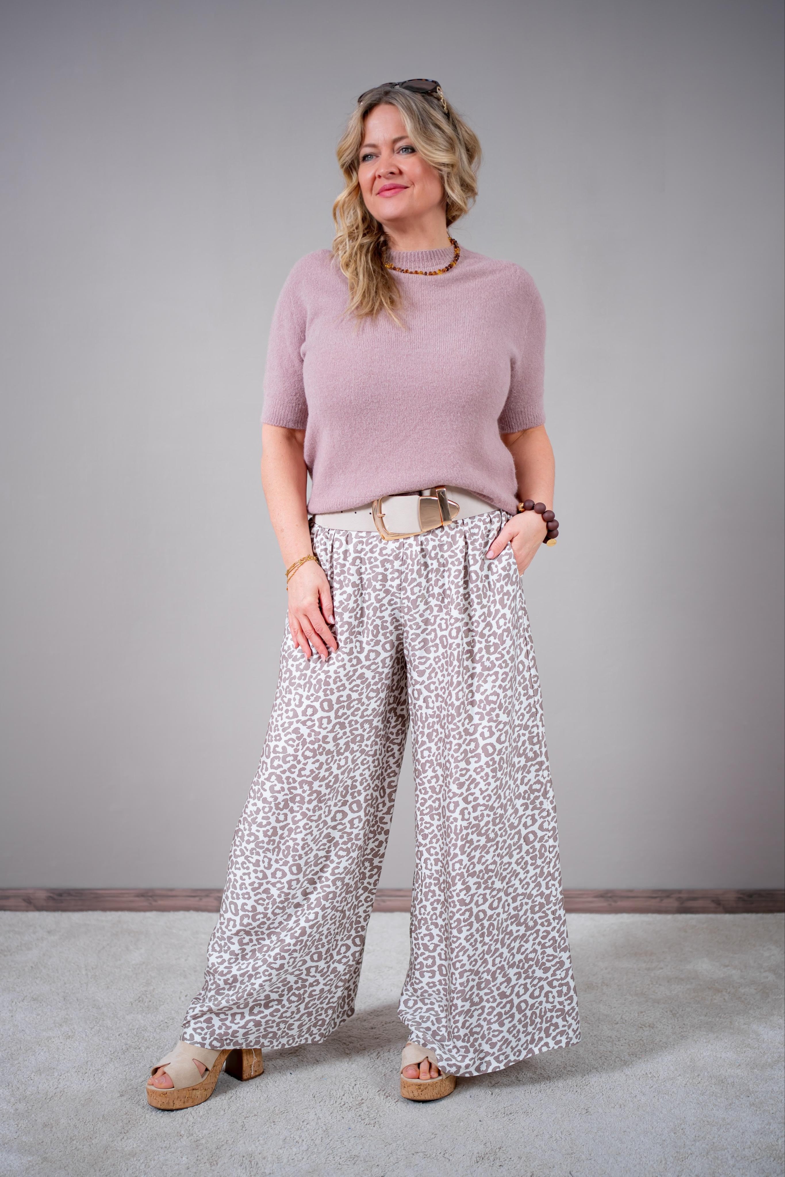Kurzarm Strickpulli, taupe