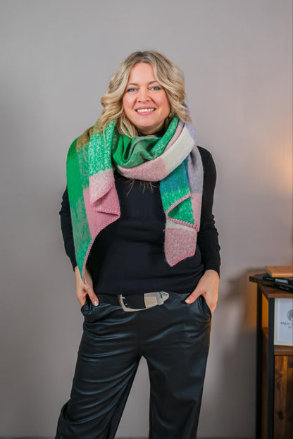 Karoschal in Grün, Rosa und Flieder