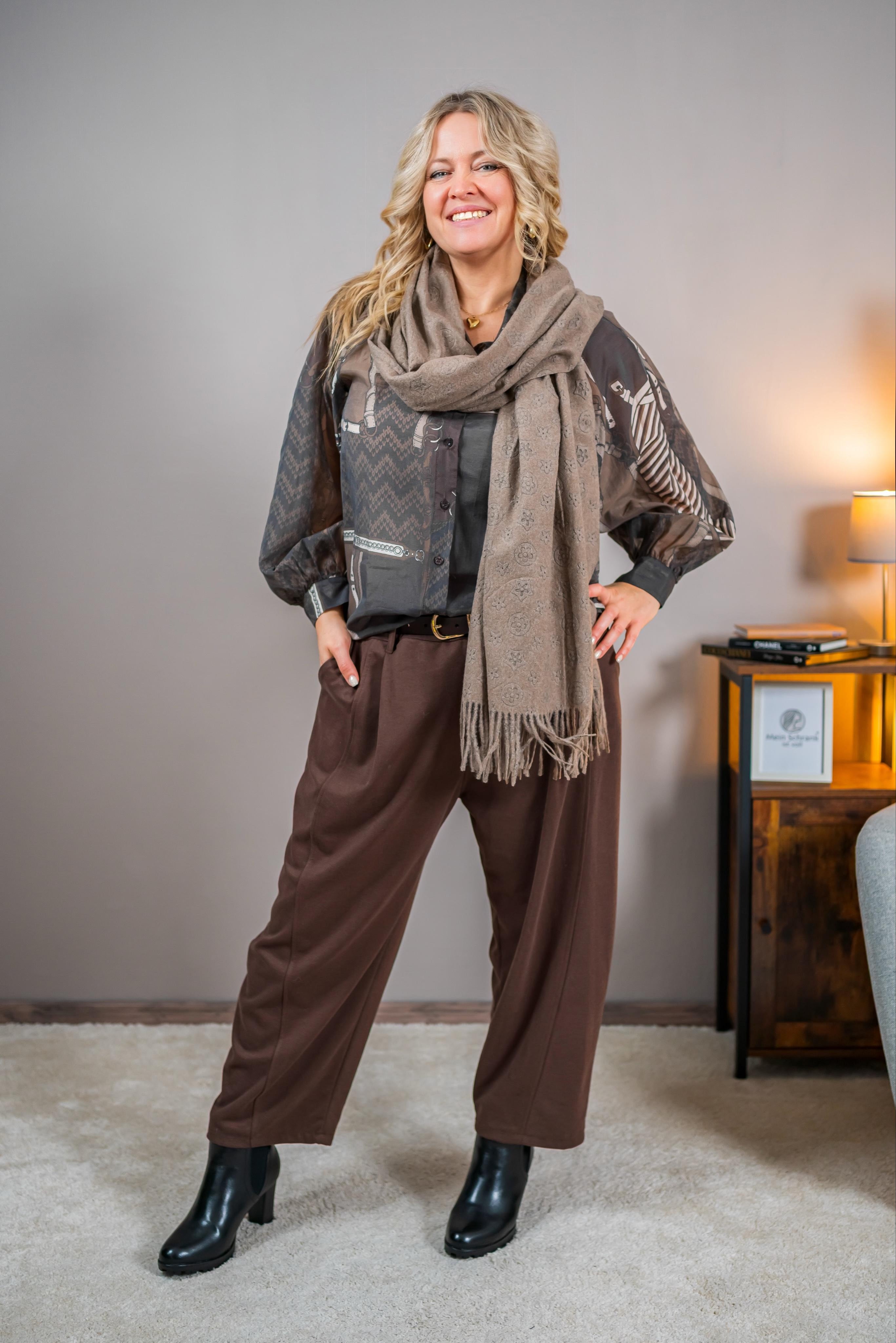 Bluse mit auffälligem Muster, grau/beige