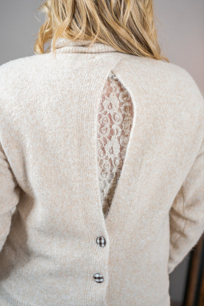 Strickpullover mit Herz-Details, hellbeige