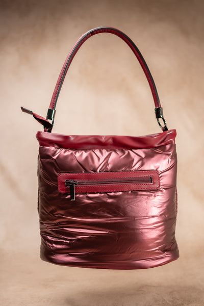 Schultertasche mit Stepp-Optik, metallic-mauve