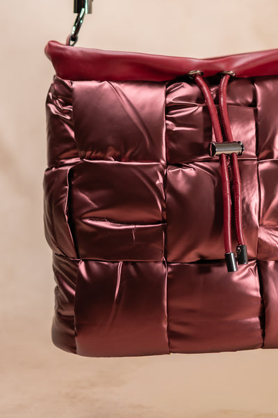 Schultertasche mit Stepp-Optik, metallic-mauve