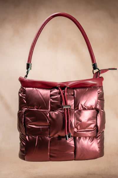 Schultertasche mit Stepp-Optik, metallic-mauve