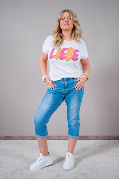 3/4 Jeans, washed blau