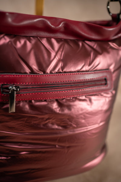 Schultertasche mit Stepp-Optik, metallic-mauve