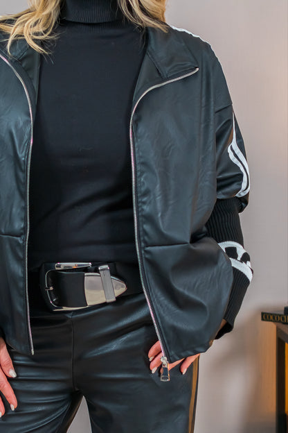 Lederimitatsjacke mit Strickärmel, schwarz ‼️ Lieferbar ab dem 27.11.2025 ‼️