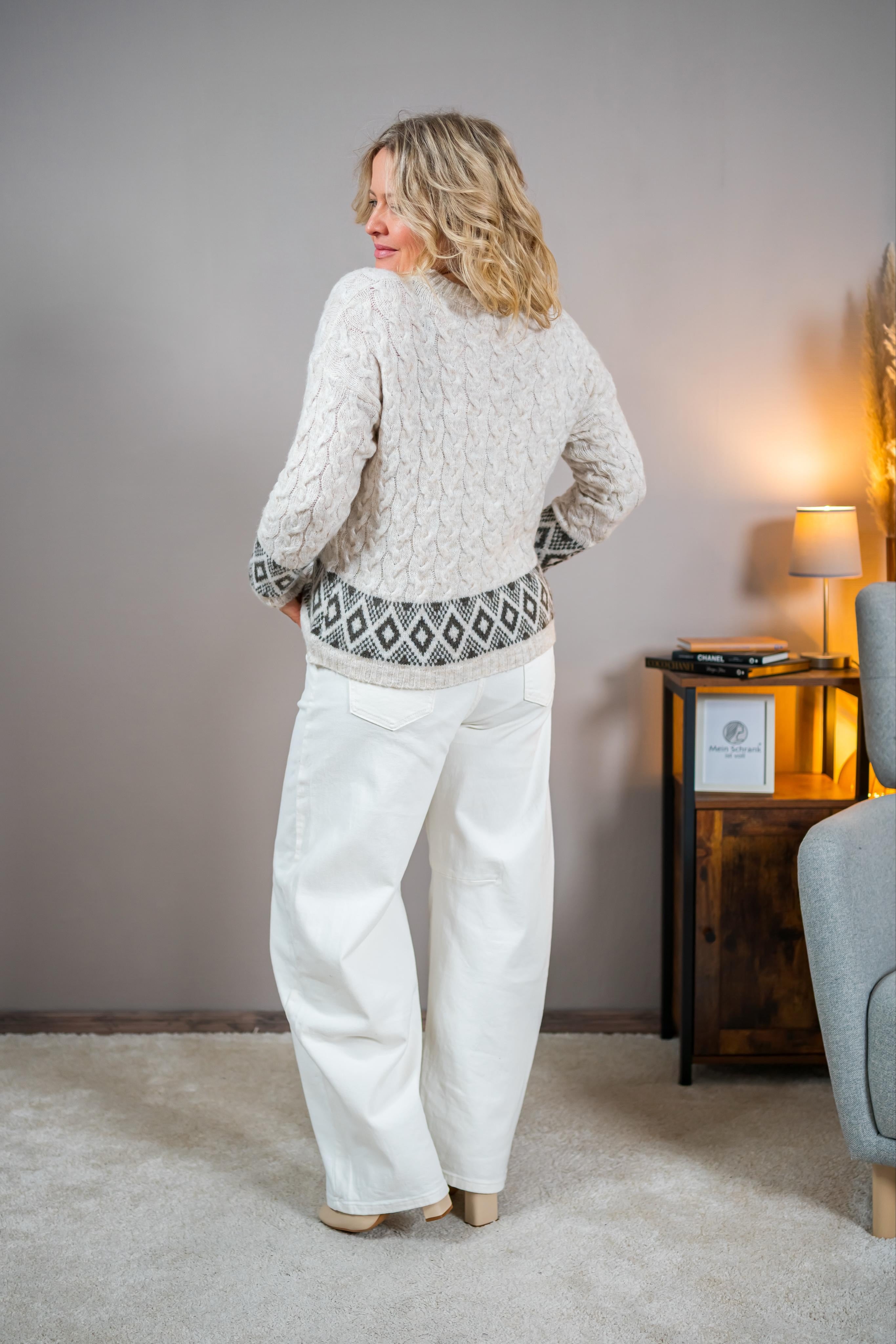 Strickpullover mit Muster, hellbeige