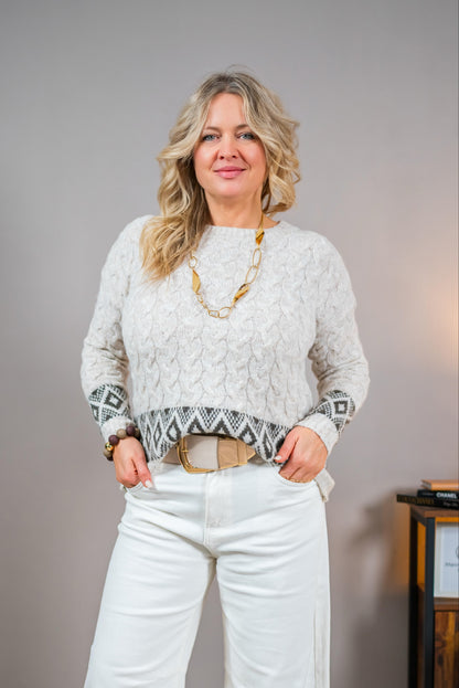 Strickpullover mit Muster, hellbeige