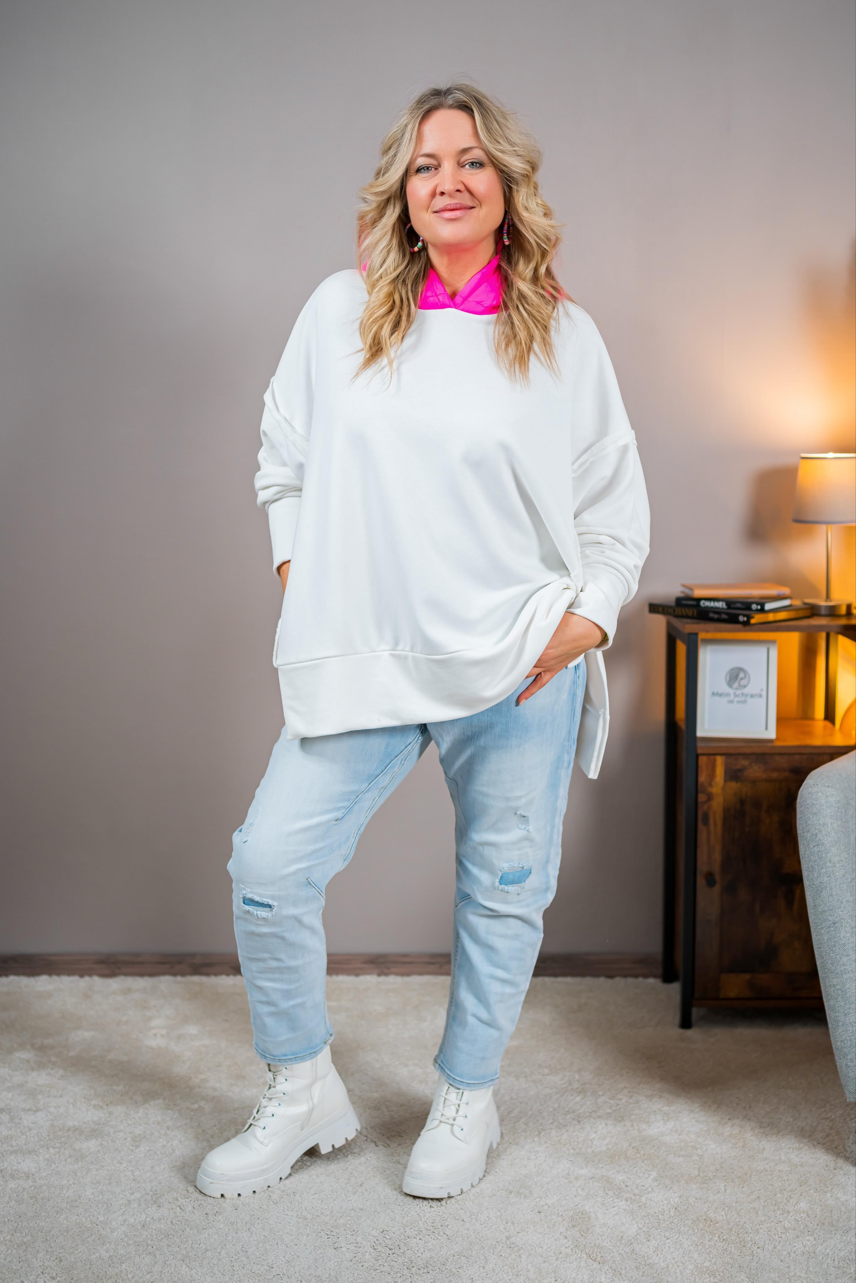 Oversized Kapuzenpullover, weiß