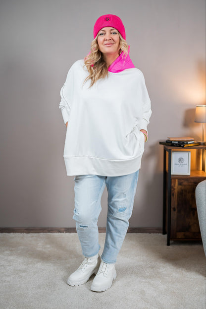 Oversized Kapuzenpullover, weiß