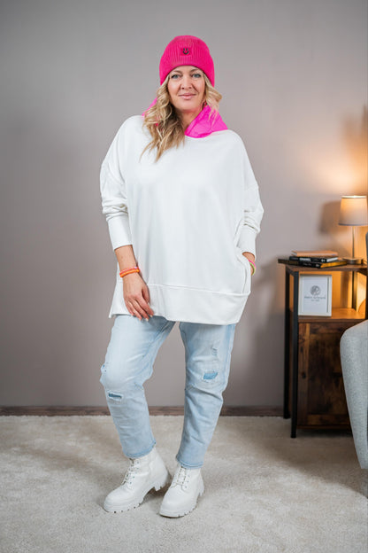 Oversized Kapuzenpullover, weiß