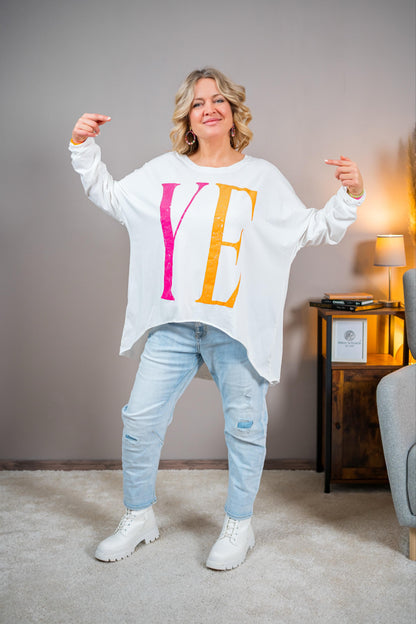 Oversized Shirt "YEAH" in Weiß