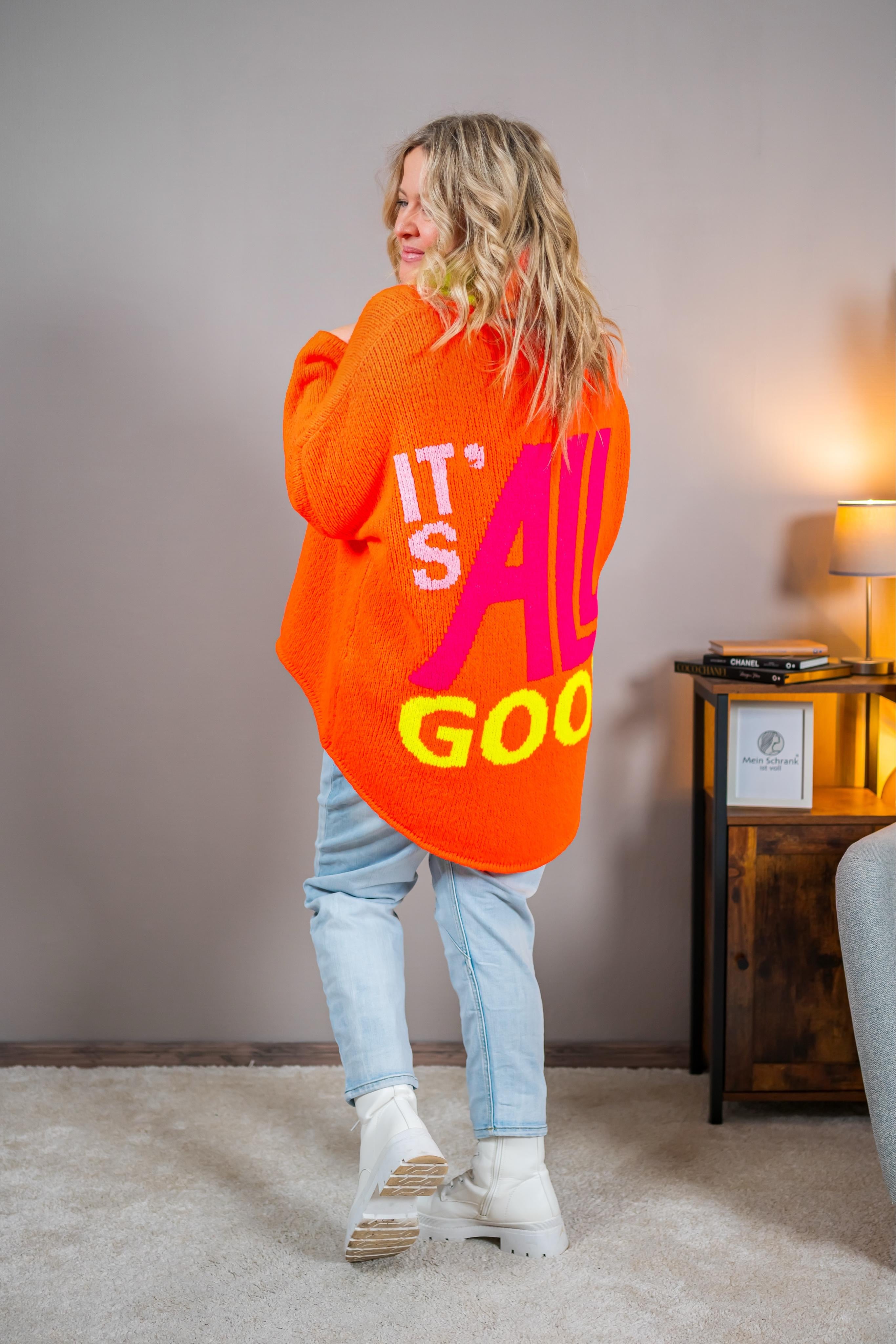 Strickpullover mit Smiley-Motiv, orange