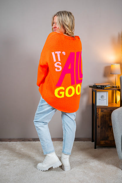 Strickpullover mit Smiley-Motiv, orange