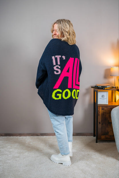 Strickpullover mit Smiley-Motiv, dunkelblau